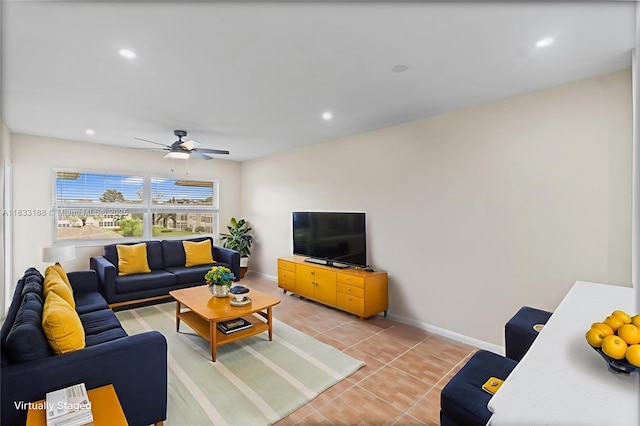 3405 NW 48th Ave Unit 610, Lauderdale Lakes, FL 33319 - living area featuring ceiling fan, recessed lighting, and light tile patterned floors