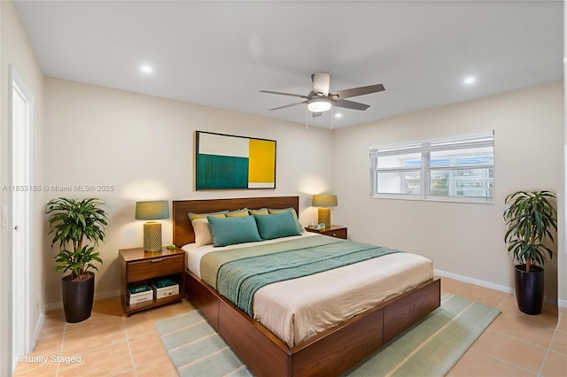 3405 NW 48th Ave Unit 610, Lauderdale Lakes, FL 33319 - bedroom with light tile patterned flooring, recessed lighting, and ceiling fan