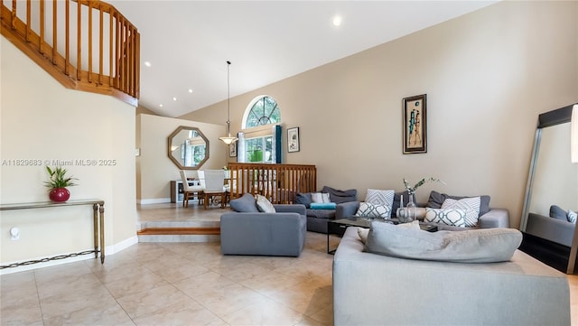 1891 SW 156th Ave, Miramar, FL 33027 - living room featuring high vaulted ceiling, recessed lighting, and light tile patterned floors