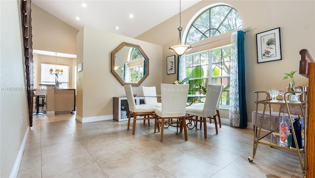 1891 SW 156th Ave, Miramar, FL 33027 - dining area with high vaulted ceiling, a chandelier, recessed lighting, and light tile patterned floors