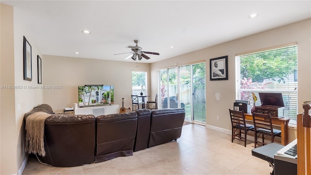 1891 SW 156th Ave, Miramar, FL 33027 - living area featuring a ceiling fan, recessed lighting, and light tile patterned floors