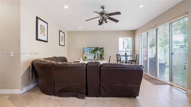 1891 SW 156th Ave, Miramar, FL 33027 - living area featuring ceiling fan, recessed lighting, and light tile patterned floors