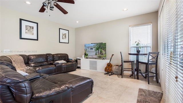 1891 SW 156th Ave, Miramar, FL 33027 - living room with a ceiling fan, recessed lighting, and tile patterned floors