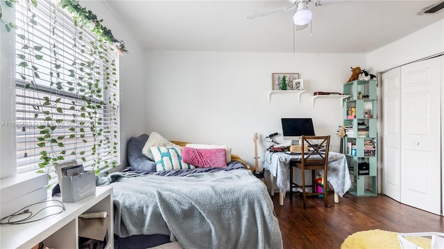 1891 SW 156th Ave, Miramar, FL 33027 - bedroom with wood finished floors, a closet, and a ceiling fan