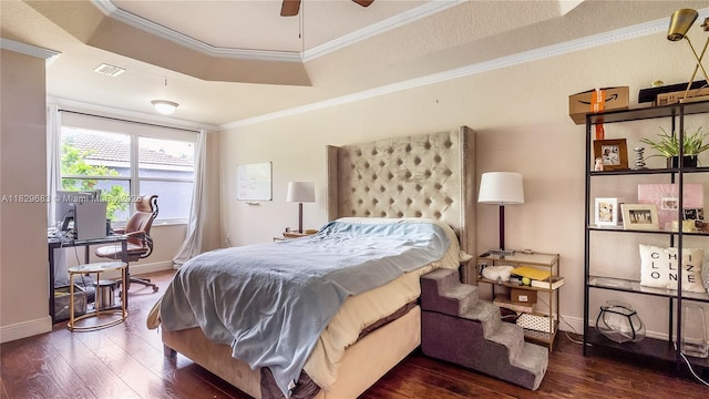 1891 SW 156th Ave, Miramar, FL 33027 - bedroom with wood-type flooring, ornamental molding, a raised ceiling, and a ceiling fan