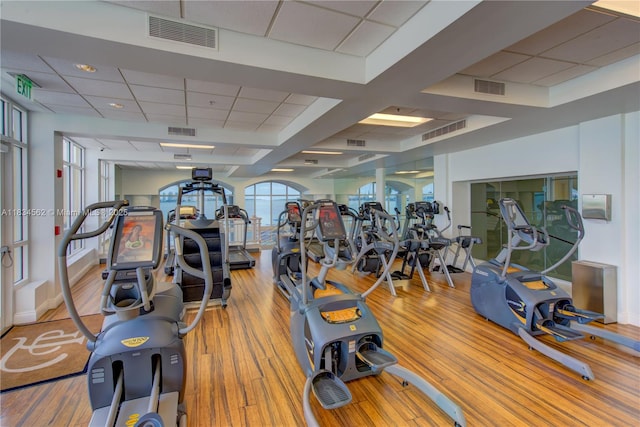 848 Brickell Key Dr Unit 2705, Miami, FL 33131 - gym with wood finished floors and a drop ceiling