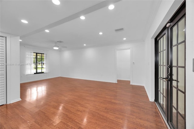 7804 SW 178th Ter, Palmetto Bay, FL 33157 - unfurnished room with ornamental molding, french doors, wood finished floors, and recessed lighting