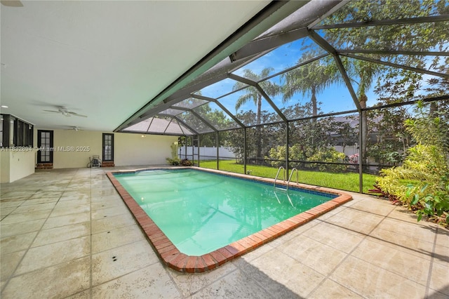 7804 SW 178th Ter, Palmetto Bay, FL 33157 - swimming pool featuring a patio area, ceiling fan, and glass enclosure