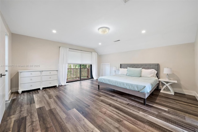 7264 159th Ct N, Palm Beach Gardens, FL 33418 - bedroom with access to outside, wood finished floors, recessed lighting, and vaulted ceiling