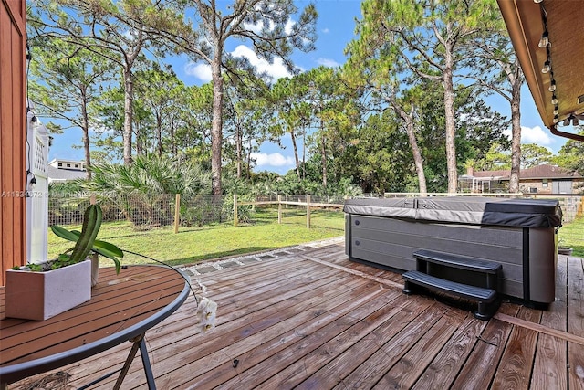 7264 159th Ct N, Palm Beach Gardens, FL 33418 - deck featuring a hot tub and a fenced backyard