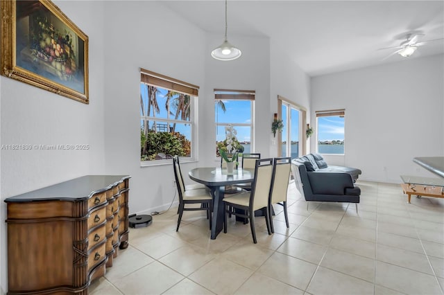 18633 SW 24th St, Miramar, FL 33029 - dining area with plenty of natural light, light tile patterned floors, a high ceiling, and a ceiling fan