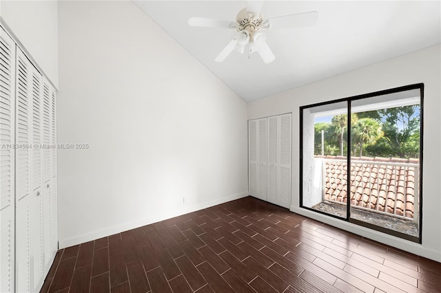 20218 NE 34th Ct Unit 52, Aventura, FL 33180 - unfurnished bedroom with lofted ceiling, access to exterior, and a ceiling fan