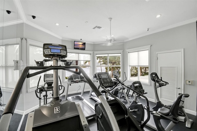 3205 NE 184th St Unit 9106, Aventura, FL 33160 - workout area with ceiling fan, crown molding, and recessed lighting