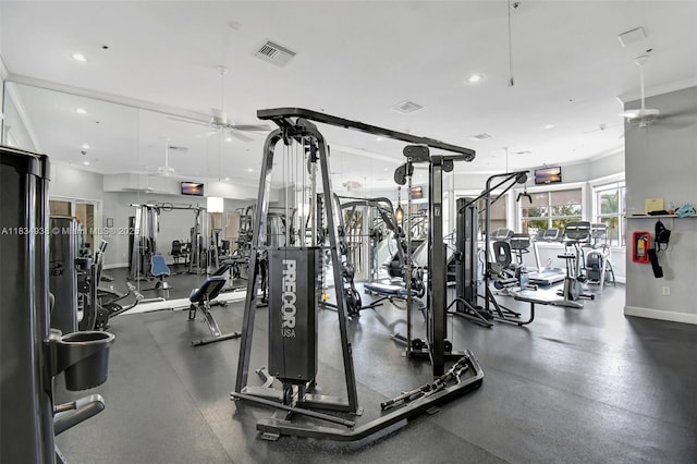 3205 NE 184th St Unit 9106, Aventura, FL 33160 - exercise room with a ceiling fan and recessed lighting