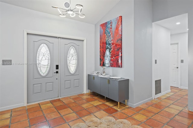 14040 SW 14th St, Davie, FL 33325 - foyer with a chandelier and high vaulted ceiling