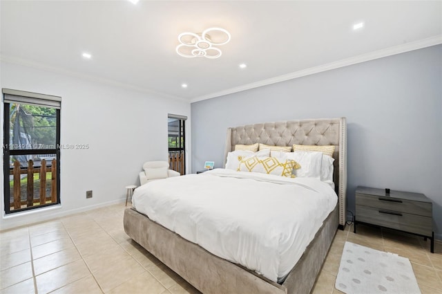 14040 SW 14th St, Davie, FL 33325 - bedroom with light tile patterned floors, crown molding, and recessed lighting