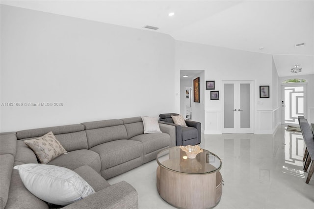 1211 E Wilshire Cir, Pembroke Pines, FL 33027 - living area featuring vaulted ceiling, french doors, and recessed lighting