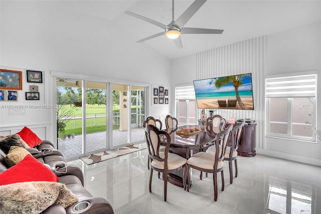 1211 E Wilshire Cir, Pembroke Pines, FL 33027 - dining room with high vaulted ceiling and ceiling fan