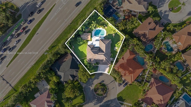 14501 SW 33rd Ct, Miramar, FL 33027 - aerial perspective of suburban area with a pool and property boundaries highlighted