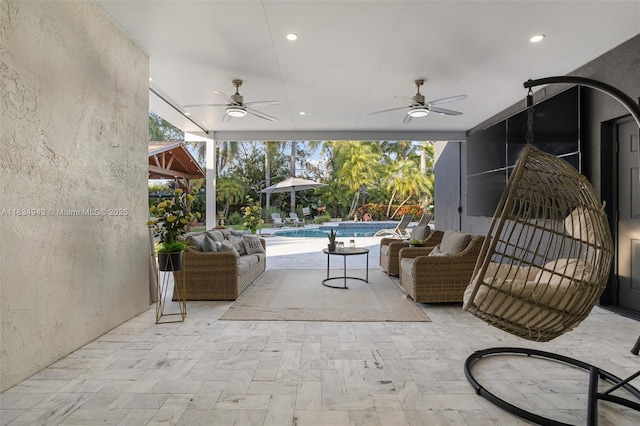 14501 SW 33rd Ct, Miramar, FL 33027 - view of patio / terrace with a ceiling fan and an outdoor pool