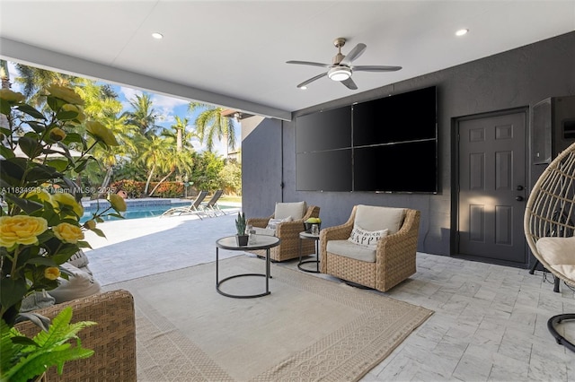 14501 SW 33rd Ct, Miramar, FL 33027 - view of patio / terrace featuring ceiling fan and an outdoor pool