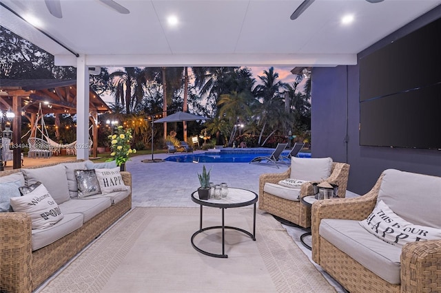 14501 SW 33rd Ct, Miramar, FL 33027 - view of patio with an outdoor living space, ceiling fan, and an outdoor pool