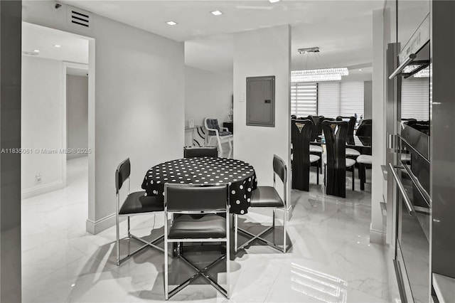 8877 Collins Ave Unit 705, Surfside, FL 33154 - dining space with electric panel, marble tiled floors, and recessed lighting