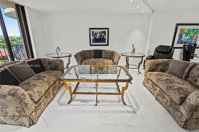 8877 Collins Ave Unit 705, Surfside, FL 33154 - living room with marble finish flooring and recessed lighting