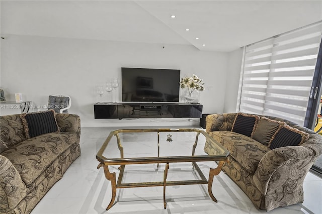 8877 Collins Ave Unit 705, Surfside, FL 33154 - living room with marble finish flooring and recessed lighting