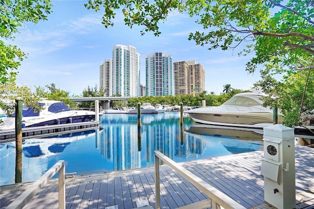 3530 Mystic Pointe Dr Unit 1714, Aventura, FL 33180 - dock area featuring a water view and a view of city