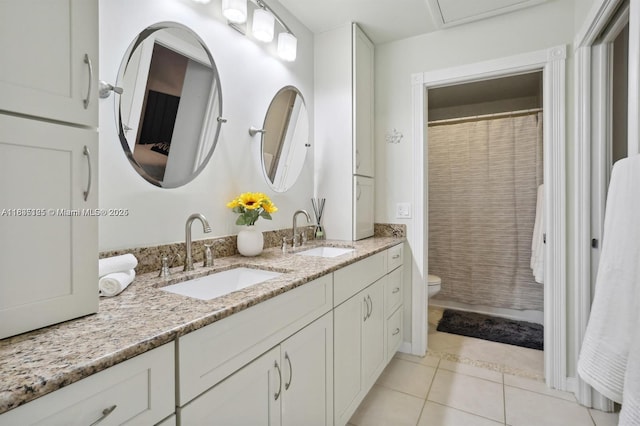 304 Andover Ct, Boynton Beach, FL 33436 - bathroom with double vanity, tile patterned floors, and curtained shower