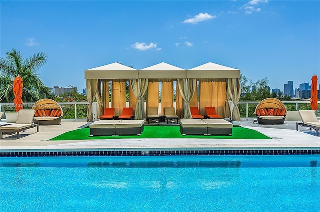 1871 NW S River Dr Unit 1904, Miami, FL 33125 - outdoor pool featuring a patio, a gazebo, and a city view
