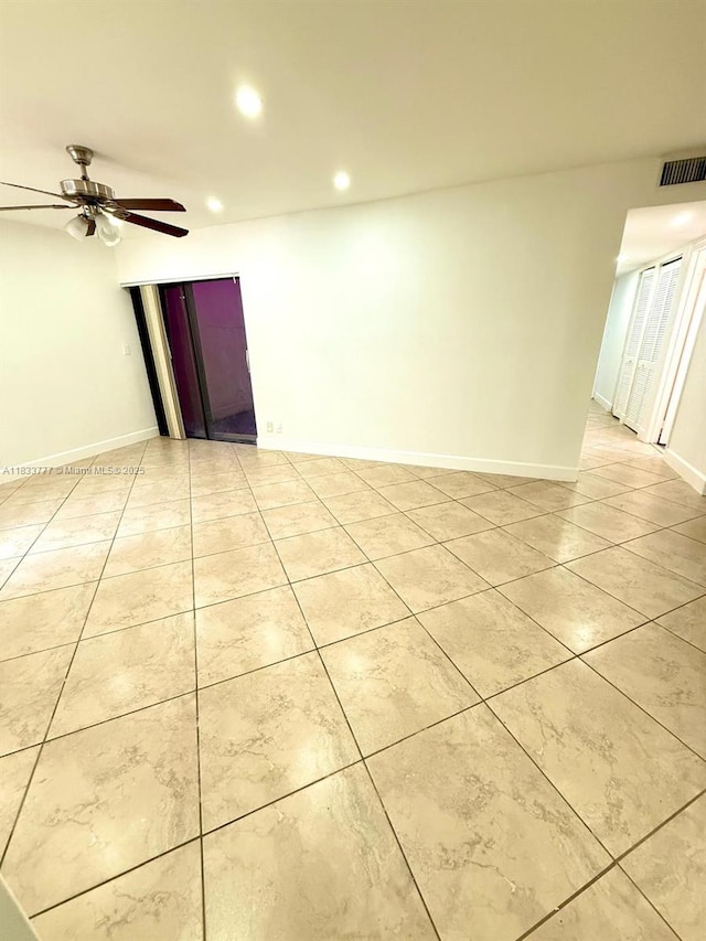 5012 SW 40th Ave Unit 5012, Fort Lauderdale, FL 33312 - unfurnished room with light tile patterned flooring, recessed lighting, and a ceiling fan