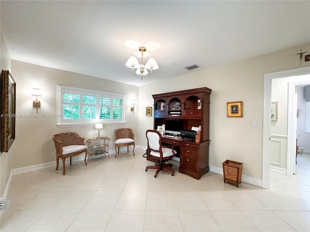 8225 SW 151st St, Palmetto Bay, FL 33158 - home office featuring a chandelier and light tile patterned floors
