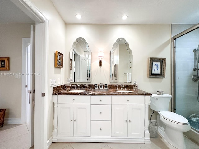 8225 SW 151st St, Palmetto Bay, FL 33158 - full bathroom featuring double vanity, a shower stall, and tile patterned flooring