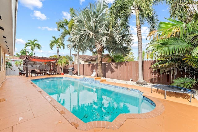 17130 SW 93rd Ave, Palmetto Bay, FL 33157 - view of swimming pool with a patio area, a pergola, and a fenced backyard