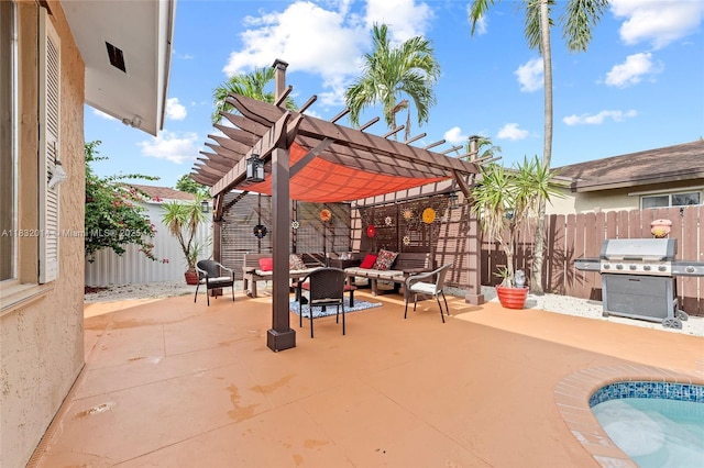 17130 SW 93rd Ave, Palmetto Bay, FL 33157 - fenced backyard with an outdoor living space, a pergola, a grill, and a patio area