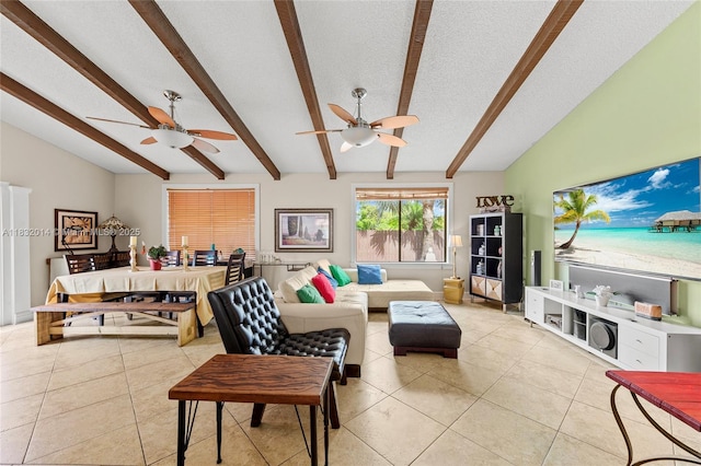 17130 SW 93rd Ave, Palmetto Bay, FL 33157 - tiled living area featuring a ceiling fan and a textured ceiling