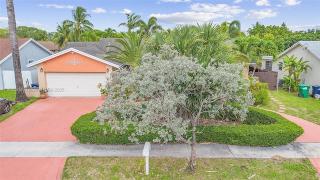 17130 SW 93rd Ave, Palmetto Bay, FL 33157 - view of property hidden behind natural elements with stucco siding, a garage, and concrete driveway