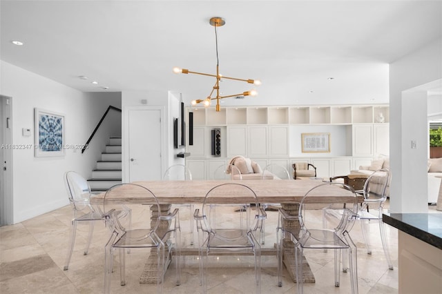 1231 96th St, Bay Harbor Islands, FL 33154 - dining space featuring stairs, a chandelier, and recessed lighting
