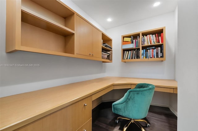 1231 96th St, Bay Harbor Islands, FL 33154 - office space with built in desk, dark wood-style floors, and recessed lighting