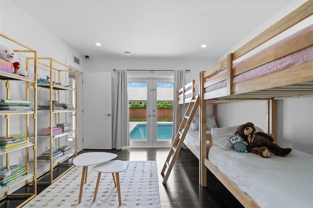 1231 96th St, Bay Harbor Islands, FL 33154 - bedroom with access to outside, wood finished floors, recessed lighting, and french doors