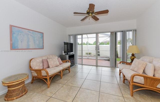 5570 Royal Lake Cir, Boynton Beach, FL 33437 - living area with a ceiling fan and light tile patterned floors