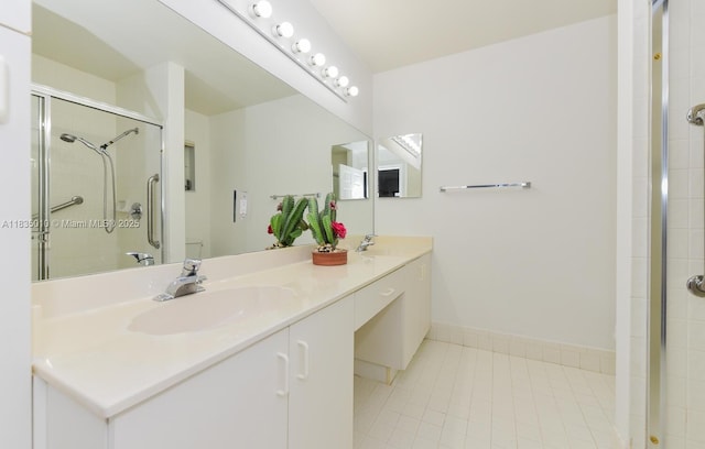 5570 Royal Lake Cir, Boynton Beach, FL 33437 - full bath featuring double vanity, a stall shower, and tile patterned floors