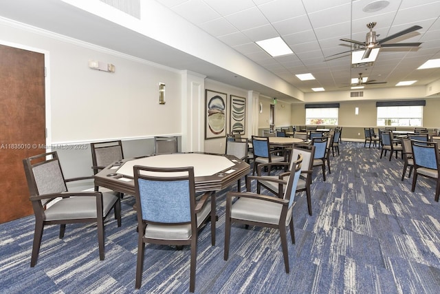5570 Royal Lake Cir, Boynton Beach, FL 33437 - carpeted dining space with ceiling fan and a drop ceiling