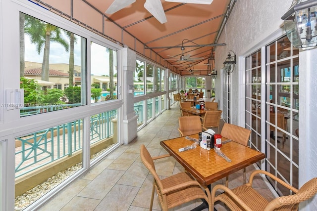 5570 Royal Lake Cir, Boynton Beach, FL 33437 - sunroom with a ceiling fan and tile patterned floors