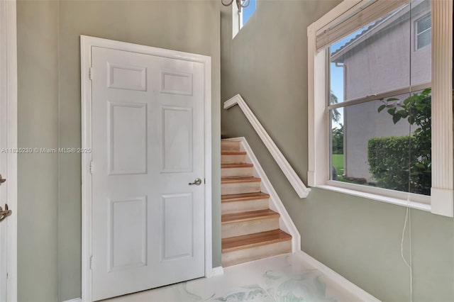 8018 Aberdeen Dr Unit 202, Boynton Beach, FL 33472 - staircase featuring baseboards and marble finish flooring