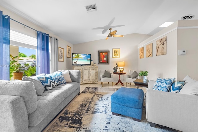 5001 SW 11th Cir, Margate, FL 33068 - living room with a ceiling fan and lofted ceiling