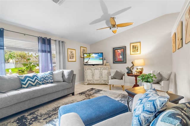 5001 SW 11th Cir, Margate, FL 33068 - tiled living room featuring lofted ceiling and ceiling fan