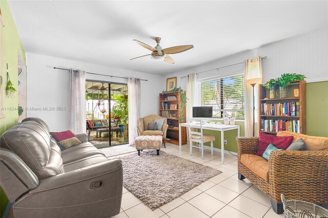 5001 SW 11th Cir, Margate, FL 33068 - living room featuring a ceiling fan and light tile patterned floors